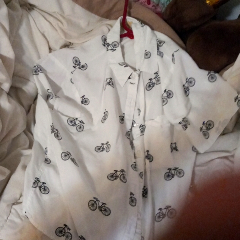 Bicycles print, cropped button up, open to offers and bargains